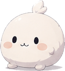 ふわふわの白いマスコットが微笑んでいる
